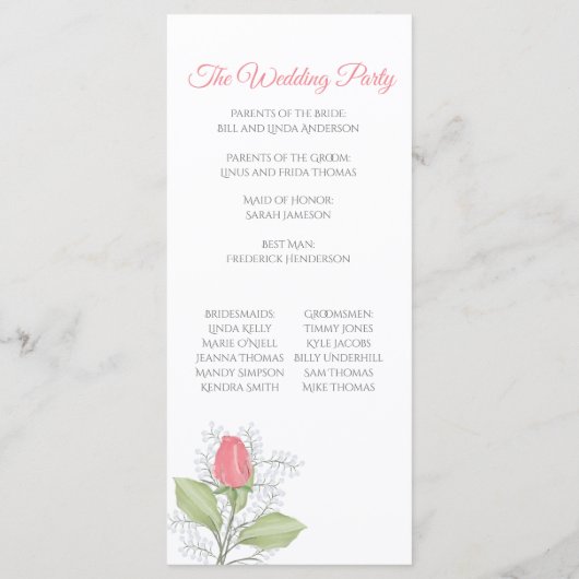 Rack-Karte des Programms für die bemalte Rote Rose Programm (Rückseite)