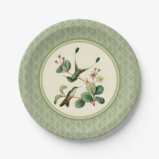 Racket Schwanz Hummingbird Damask Paper Teller (Vorderseite)
