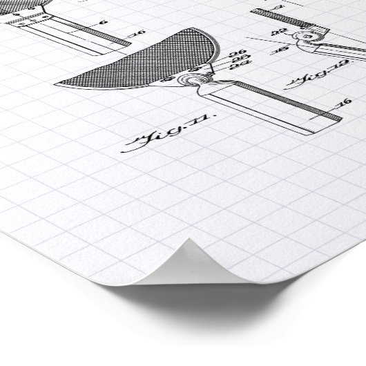 Racket Table Tennis 1939 Patent Art - Lined Peper Poster (Ecke)