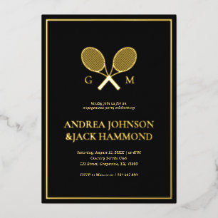Rackets Monogram Tennis Player Verlobung Real Folieneinladung