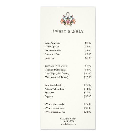 Rackkarte des Bäckereimenüs Werbekarte (Vorne)