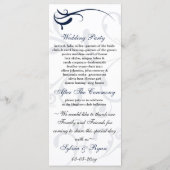 Rackkarte für das blaue und weiße Hochzeitsprogram Programm (Rückseite)