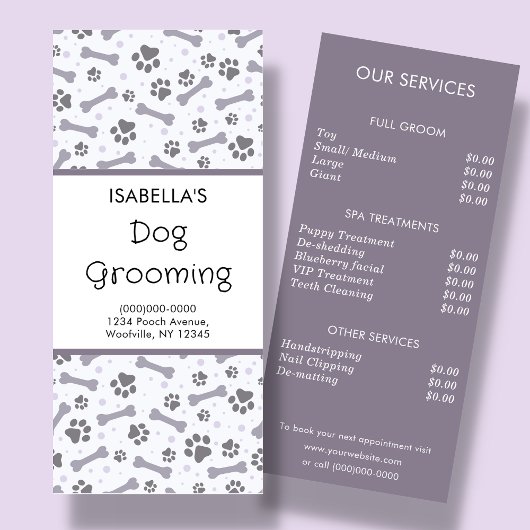 Rackkarte für die Dog Grooming Service Price Werbekarte