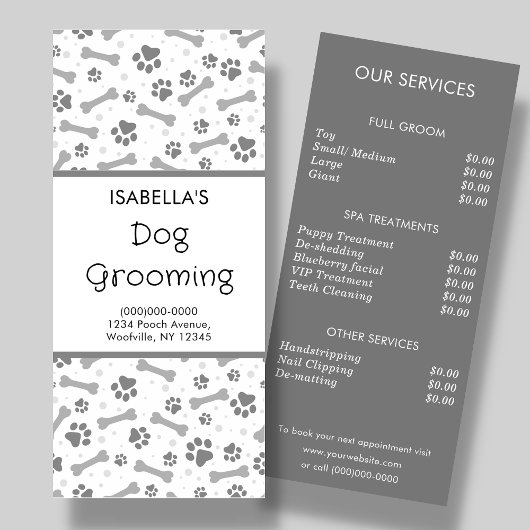 Rackkarte für die Dog Grooming Service Price Werbekarte