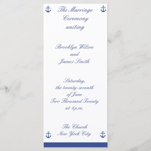 Rackkarte für Nautical Wedding Zeremony Programs Programm (Vorderseite)