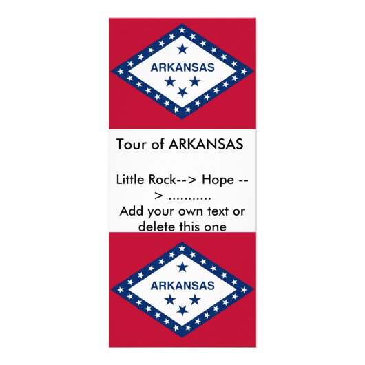 Rackkarte mit Flagge von Arkansas, USA. Werbekarte (Vorne)
