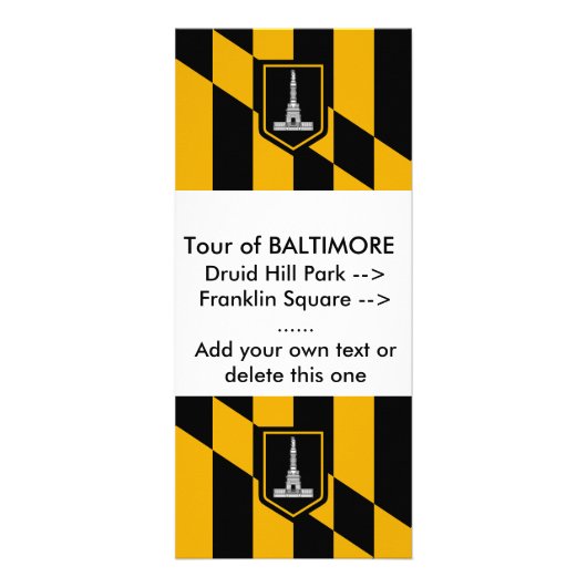 Rackkarte mit Flagge von Baltimore, USA. Werbekarte (Vorne)