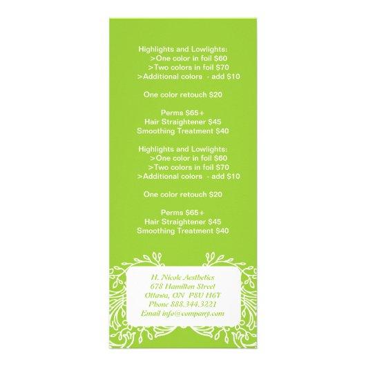 Rackkarten für das ästhetische Menü (Hinten)