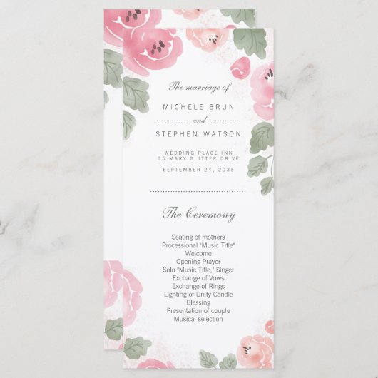 Rackkarten für das Hochzeitsprogramm "Watercolor P Programm (Vorne/Hinten)