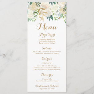 Rackkarten für Hochzeiten in Gold und Weiß-Blume Menükarte