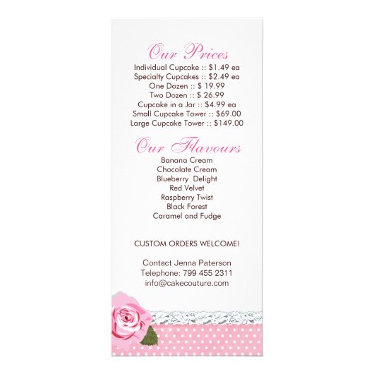 Rackkarten für hübsche Backwaren Werbekarte (Hinten)