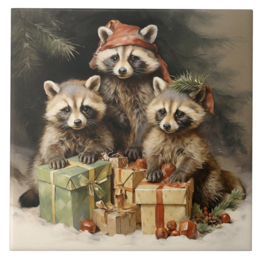 Racons und Weihnachtsgeschenke Fliese (Vorderseite)