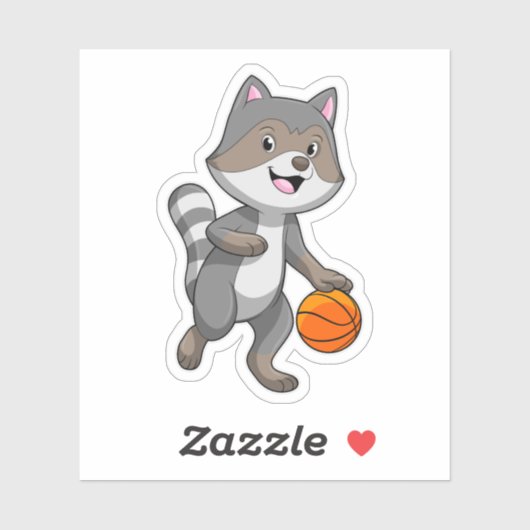 Racoon als Basketballspieler mit Basketball Aufkleber (Blatt)