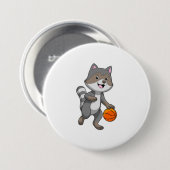 Racoon als Basketballspieler mit Basketball Button (Vorne & Hinten)