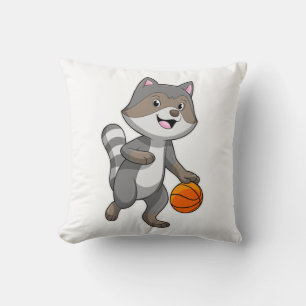 Racoon als Basketballspieler mit Basketball Kissen