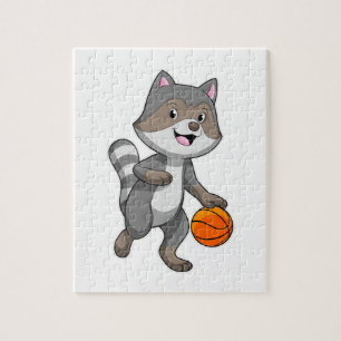 Racoon als Basketballspieler mit Basketball Puzzle