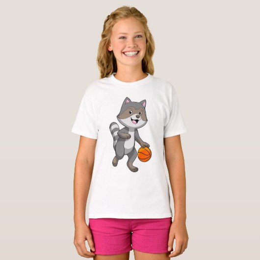Racoon als Basketballspieler mit Basketball T-Shirt (Vorne ganz)
