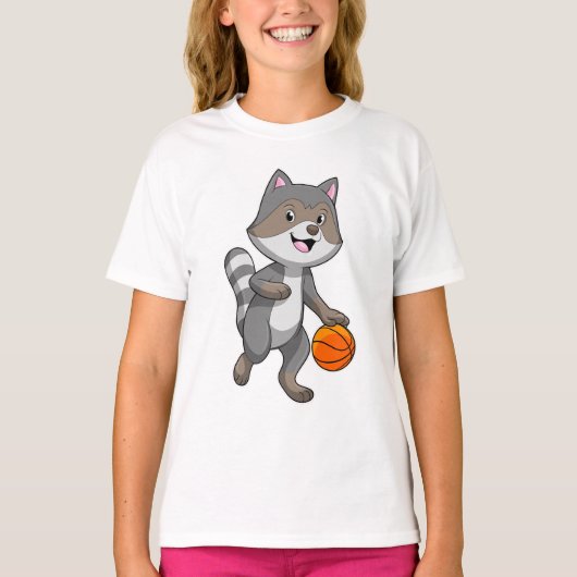Racoon als Basketballspieler mit Basketball T-Shirt (Vorderseite)