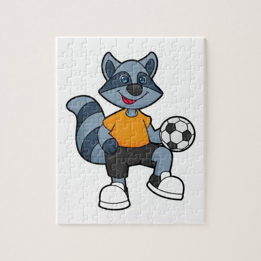 Racoon als Fußballspieler mit Fußball Puzzle (Vertikal)