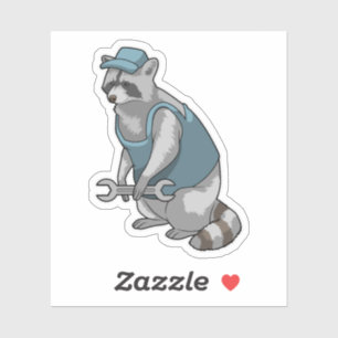 Racoon als Handwerker mit Wrench Aufkleber