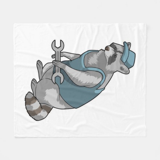 Racoon als Handwerker mit Wrench Fleecedecke (Vorderseite (Horizontal))