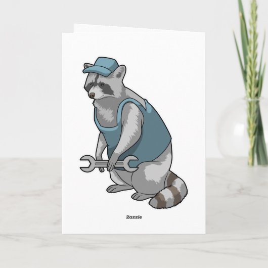 Racoon als Handwerker mit Wrench Karte (Rückseite)
