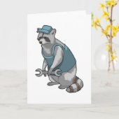 Racoon als Handwerker mit Wrench Karte (Gelbe Blume)