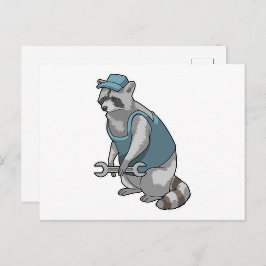 Racoon als Handwerker mit Wrench Postkarte (Vorne/Hinten)