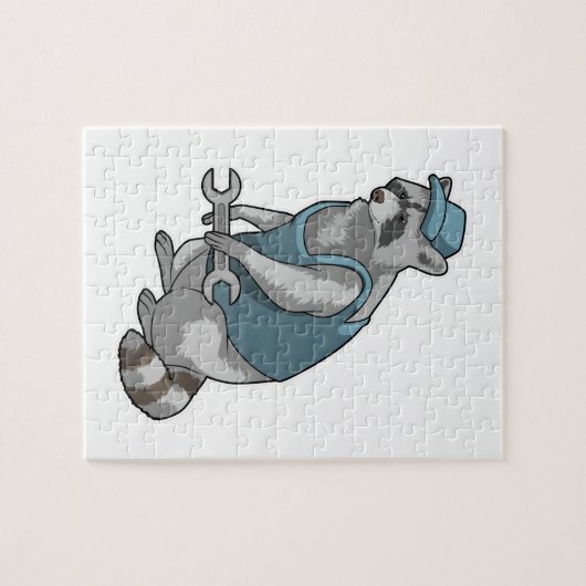 Racoon als Handwerker mit Wrench Puzzle (Horizontal)