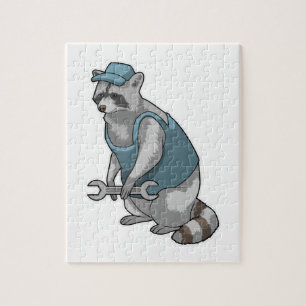 Racoon als Handwerker mit Wrench Puzzle