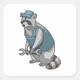 Racoon als Handwerker mit Wrench Quadratischer Aufkleber