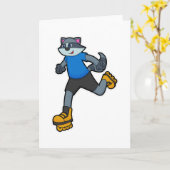 Racoon als Skater mit Inline-Skaten Karte (Gelbe Blume)