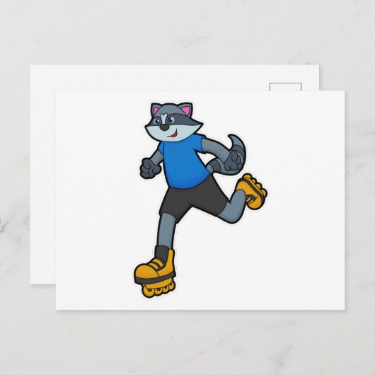 Racoon als Skater mit Inline-Skaten Postkarte (Vorne/Hinten)