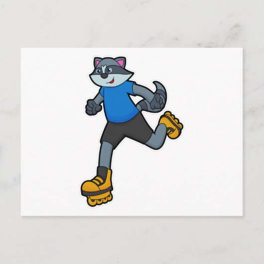Racoon als Skater mit Inline-Skaten Postkarte (Vorderseite)
