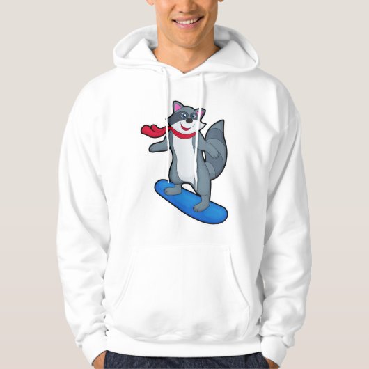 Racoon als Snowboarder mit Snowboard & Scarf Hoodie (Vorderseite)