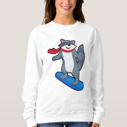 Racoon als Snowboarder mit Snowboard & Scarf Sweatshirt (Vorderseite)