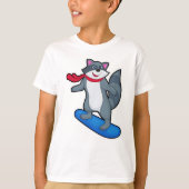 Racoon als Snowboarder mit Snowboard & Scarf T-Shirt (Vorderseite)
