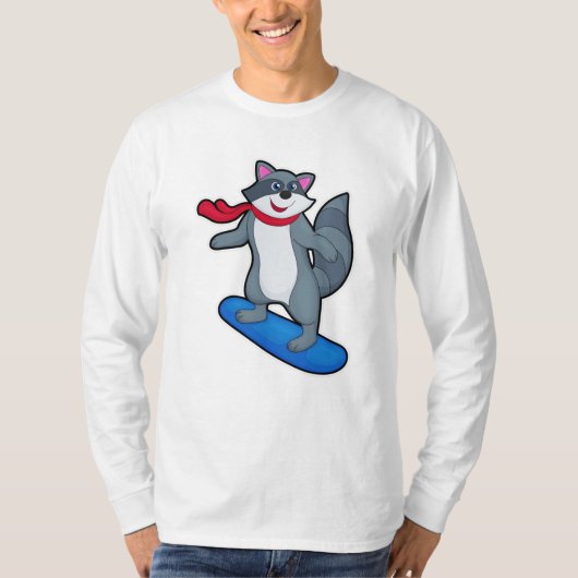Racoon als Snowboarder mit Snowboard & Scarf T-Shirt (Vorderseite)