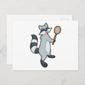 Racoon als Tennisspieler mit Tennisschläger Postkarte (Vorne/Hinten)