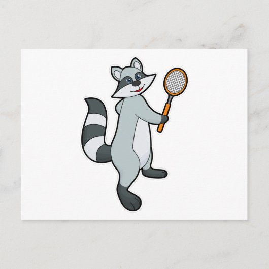 Racoon als Tennisspieler mit Tennisschläger Postkarte (Vorderseite)