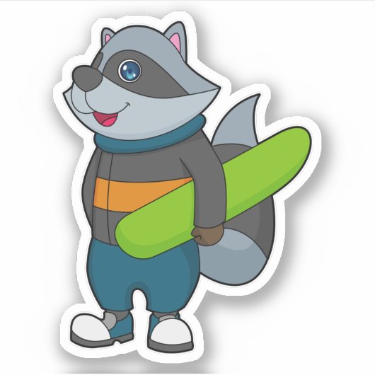 Racoon as Snowboarder with Snowboard Aufkleber (Vorderseite)
