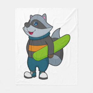 Racoon as Snowboarder with Snowboard Fleecedecke