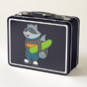 Racoon as Snowboarder with Snowboard Metall Brotdose (Rückseite)