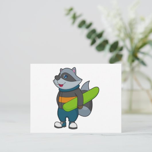 Racoon as Snowboarder with Snowboard Postkarte (Stehend Vorderseite)