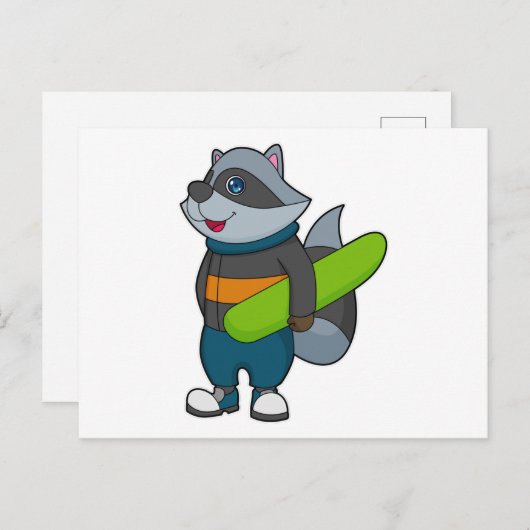 Racoon as Snowboarder with Snowboard Postkarte (Vorne/Hinten)