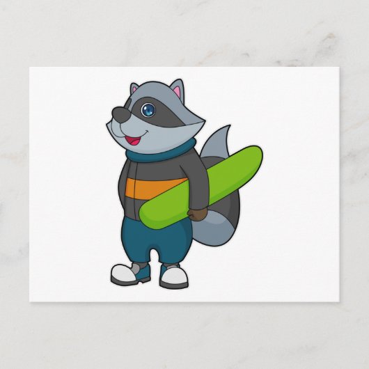 Racoon as Snowboarder with Snowboard Postkarte (Vorderseite)