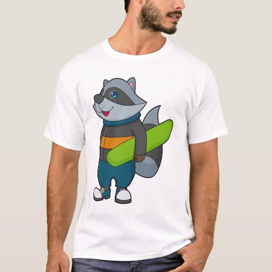 Racoon as Snowboarder with Snowboard T-Shirt (Vorderseite)