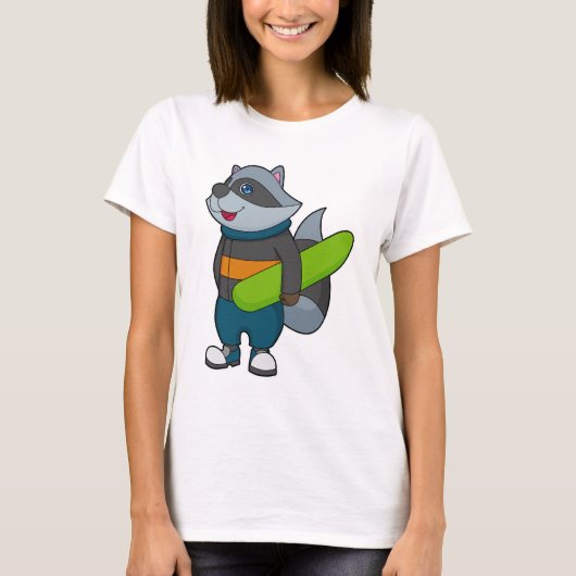 Racoon as Snowboarder with Snowboard T-Shirt (Vorderseite)