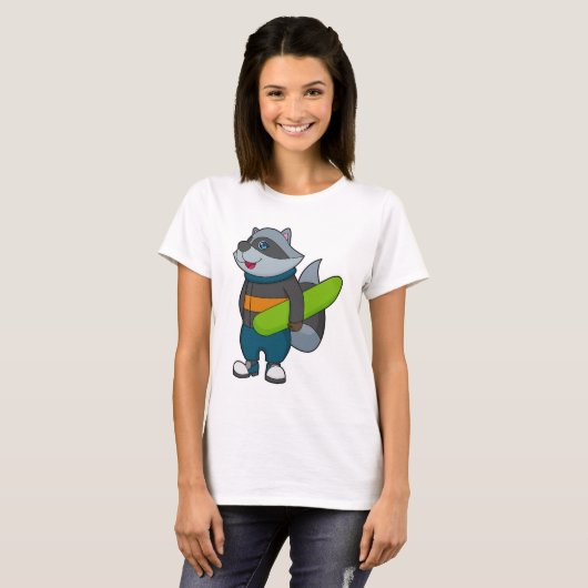 Racoon as Snowboarder with Snowboard T-Shirt (Vorne ganz)