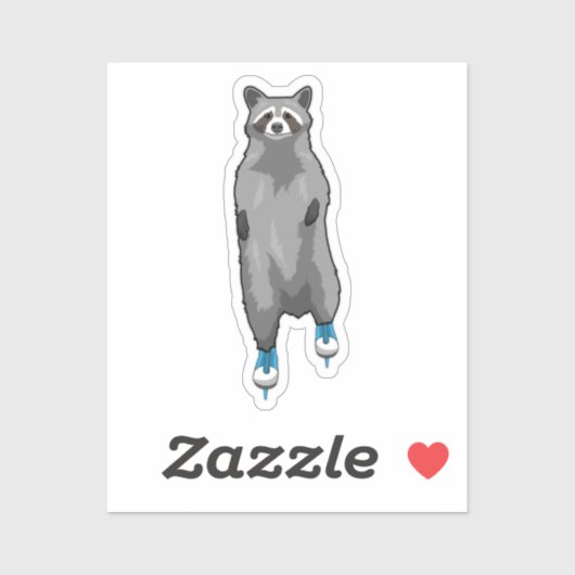 Racoon bei Ice Skaten mit Ice-Skaten Aufkleber (Blatt)